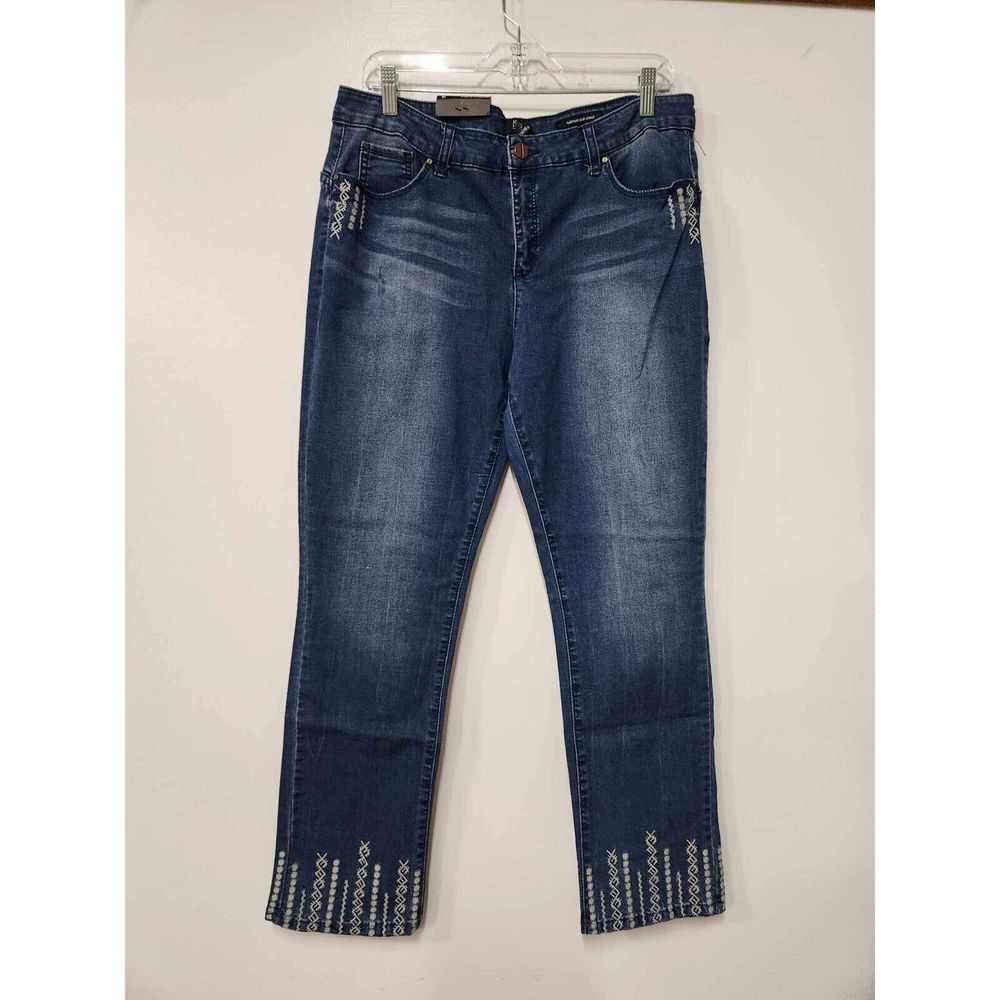 Jones New York Madison slim Ankle Embroidered Jeans Size 16. A35